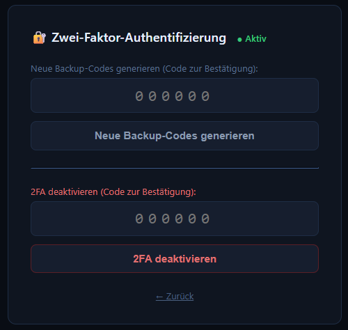 Two-factor authentication with backup codes