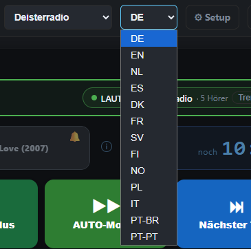 Language selector in the panel header