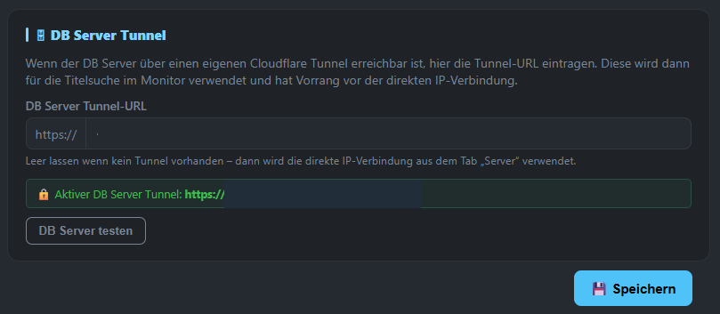 Cloudflare-Tunnel-URL für den DB-Server