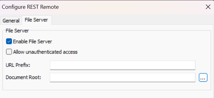 Der File-Server-Tab: Enable File Server aktiviert