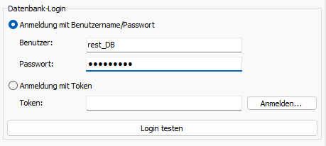 Datenbank-Login mit dem neu angelegten Datenbank-Benutzer