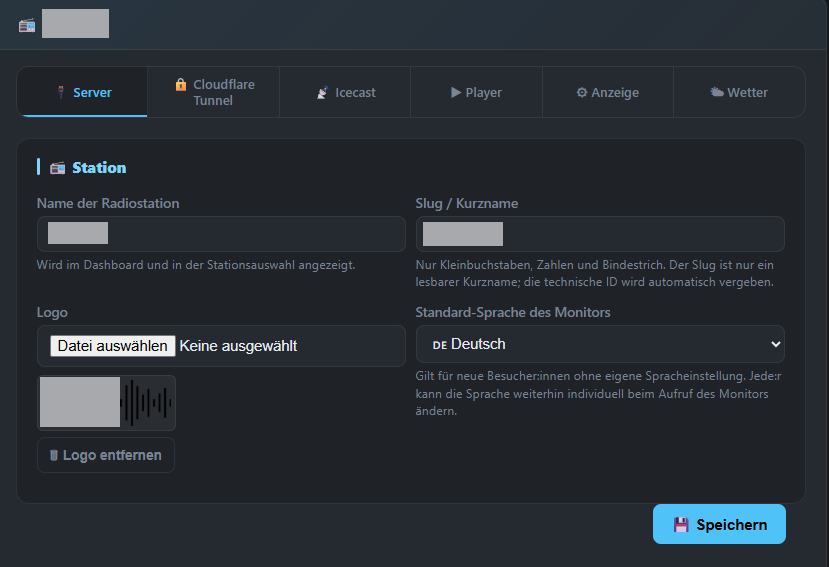Der Stationstab im Setup, anonymisiert