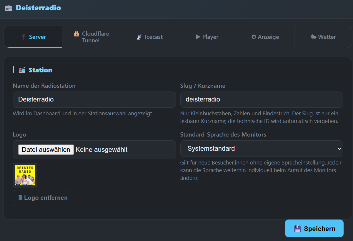Eine neue Station wird direkt im Server-Tab angelegt